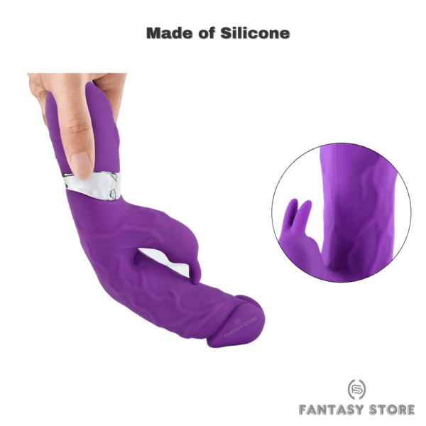 A purple sex toy with a rabbit head design