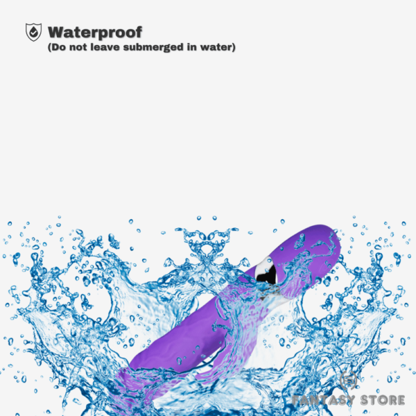 A purple sex toy surrounded by splashing water