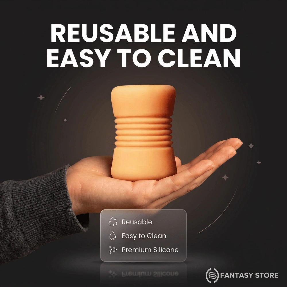flexible-jackflex-stroker-sleeve-bengaluru JackFlex stroker sleeve shown in a compact form, highlighting its soft silicone construction and ergonomic shape for customers looking for male pleasure products in Bengaluru, Karnataka.