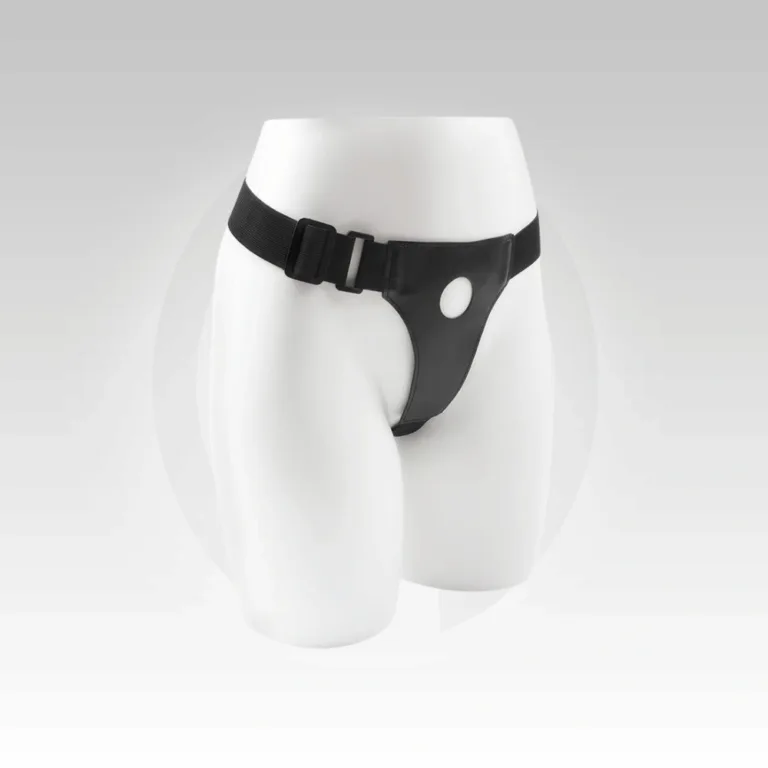 StrapEase Adjustable Strap-On Harness Belt worn on a display mannequin showing overall fit and design.