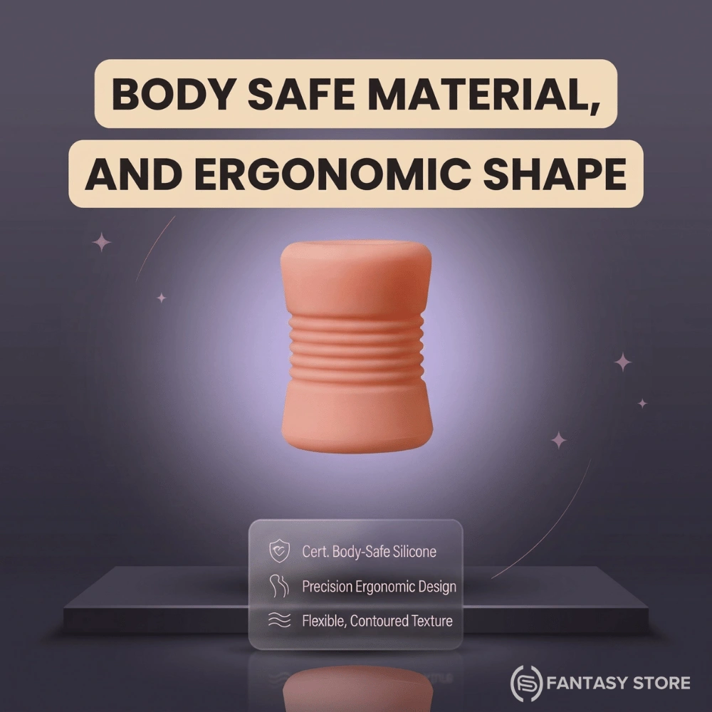 stretchable-long-reach-male-stroker-lucknow JackFlex Long Reach Stroker Sleeve displayed in hand to show its soft silicone feel, contoured ribbed texture, and compact form for discreet adult product delivery in Coimbatore, Tamil Nadu.