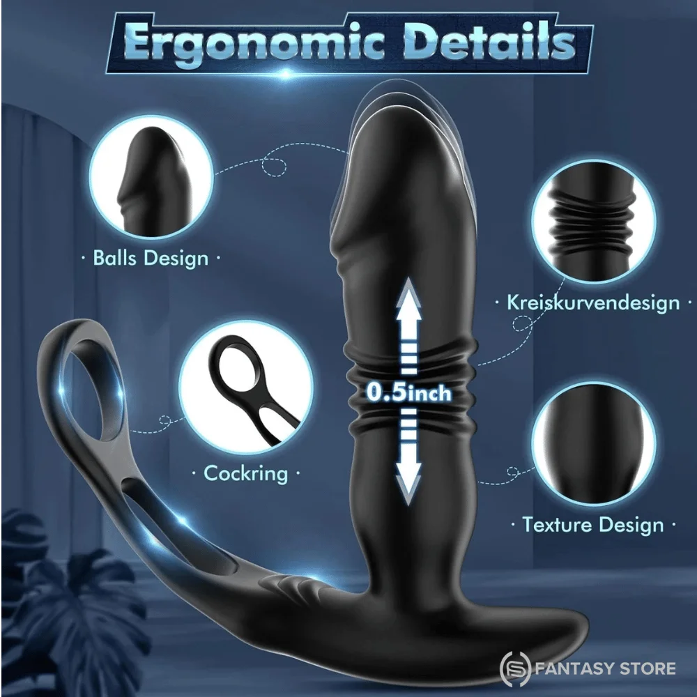 unleash-thrustpro-dual-cock-ring-prostate-massager-india Unleash ThrustPro dual cock ring prostate massager with remote control and ergonomic black design, available in India.