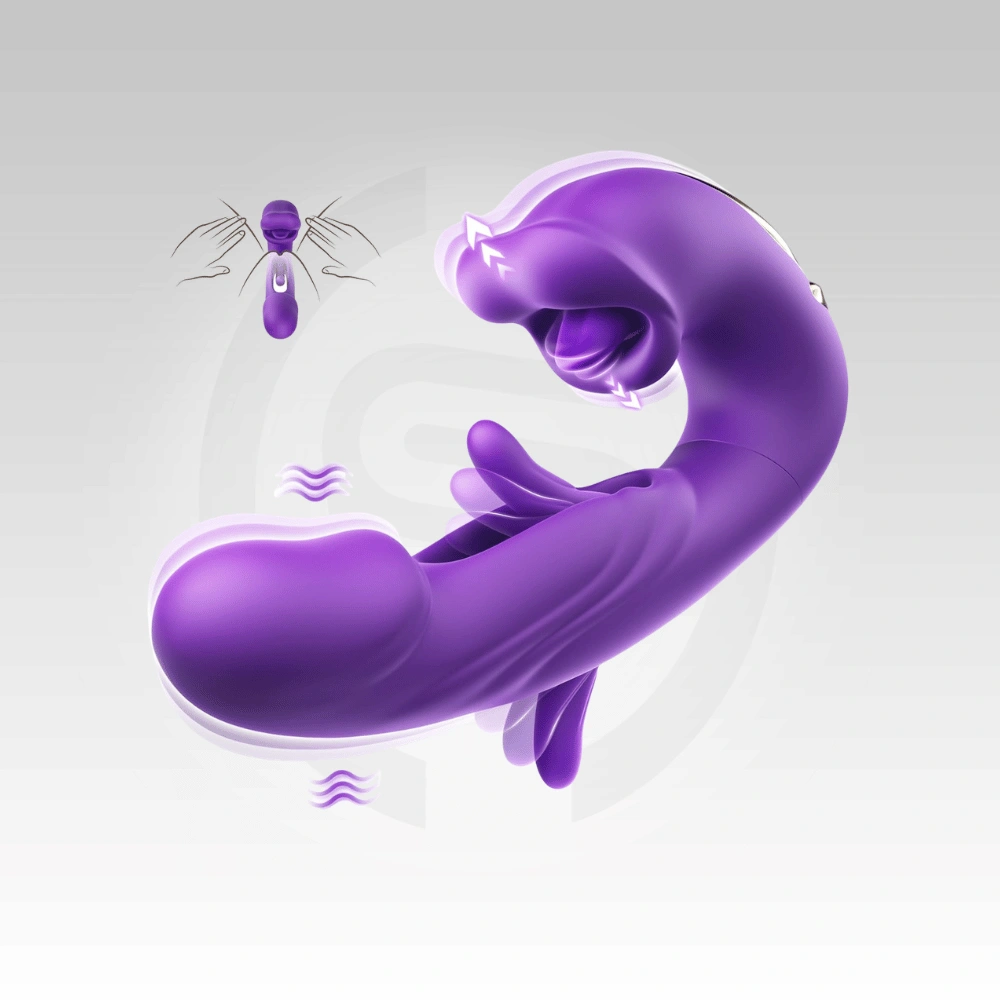 NovaX G-spot and clitoral dual stimulation vibrator with flapping shaft, licking suction head and premium body-safe silicone construction.