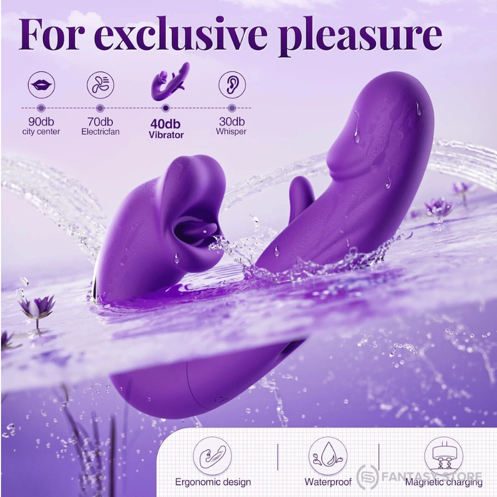 Waterproof NovaX rechargeable dual stimulation vibrator with quiet motor, ergonomic silicone body and magnetic USB charging.