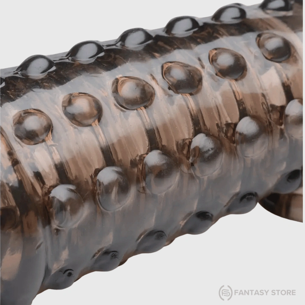 ribbed-dotted-enhancer-sleeve-texture-siliguri Close-up of Ribbed & Dotted Enhancer Sleeve showing detailed raised texture and realistic silicone-like surface in Siliguri, West Bengal, India