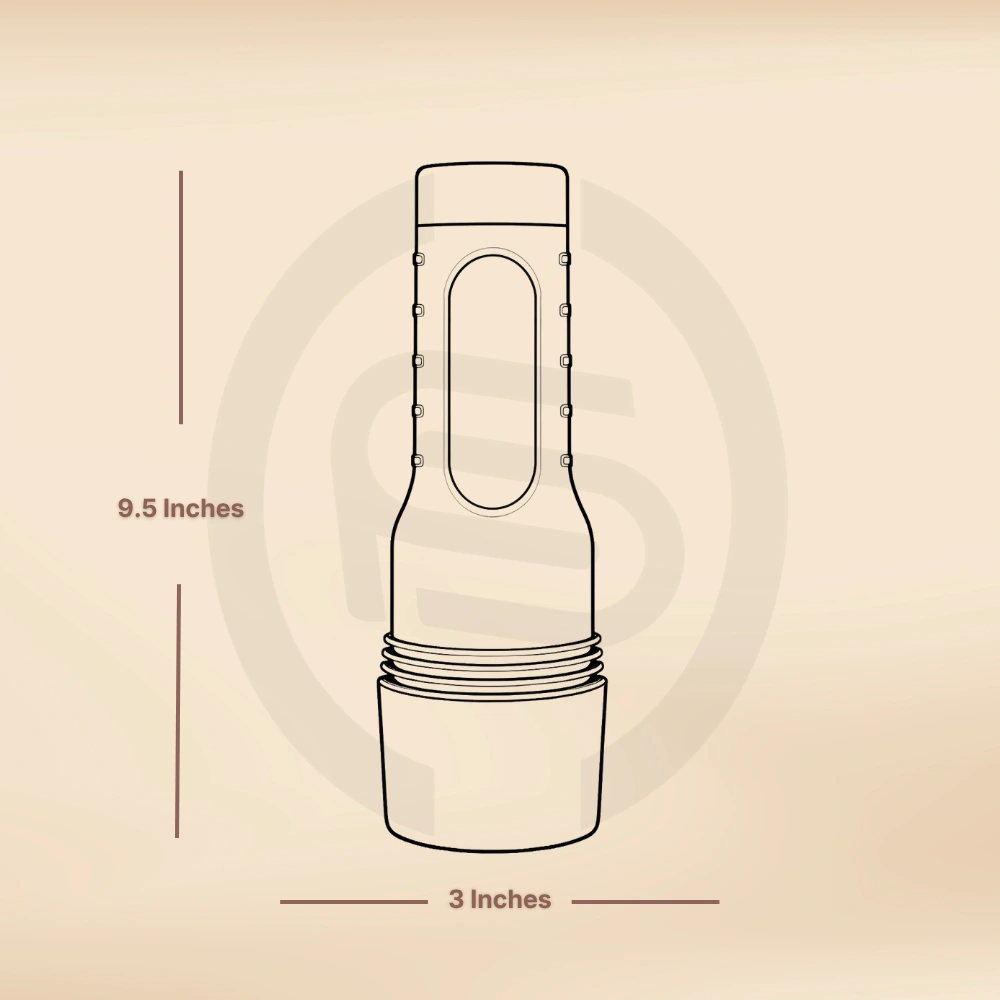 Angela White Exclusive masturbator showing 9.5-inch product dimensions and compact design for discreet adult shopping in India.