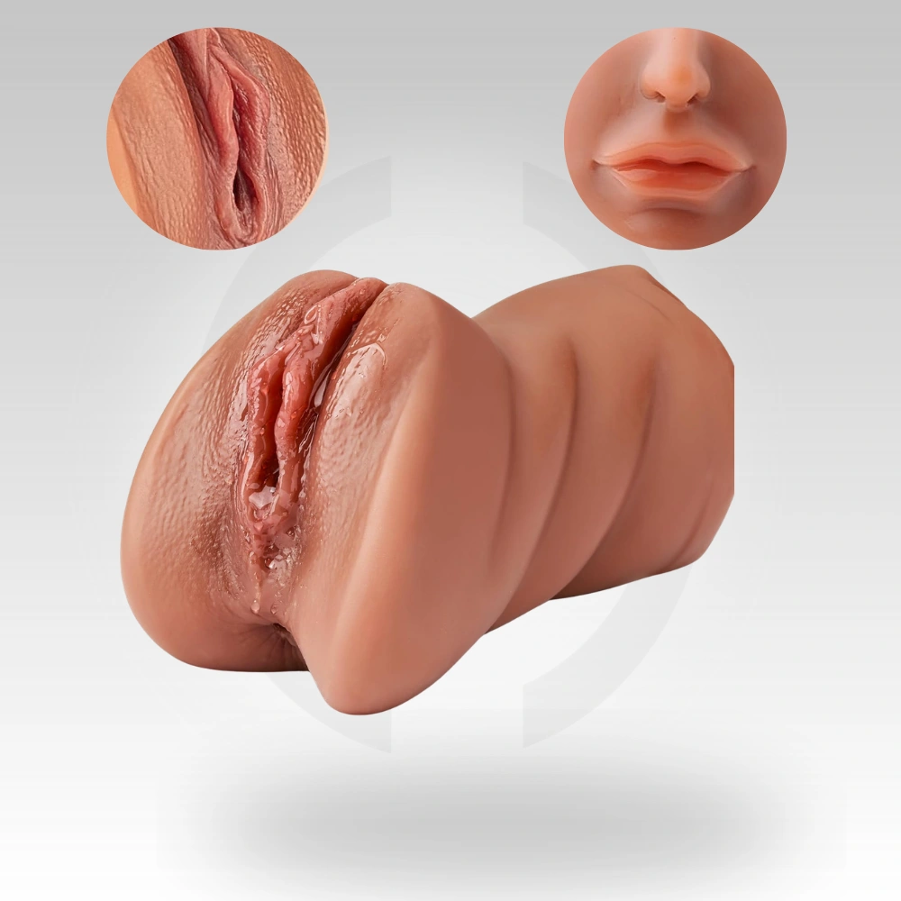 BrownVelvet Triple Texture Pocket Pussy Masturbator with realistic mouth and vagina design made from body safe silicone – premium male masturbator available online in India.