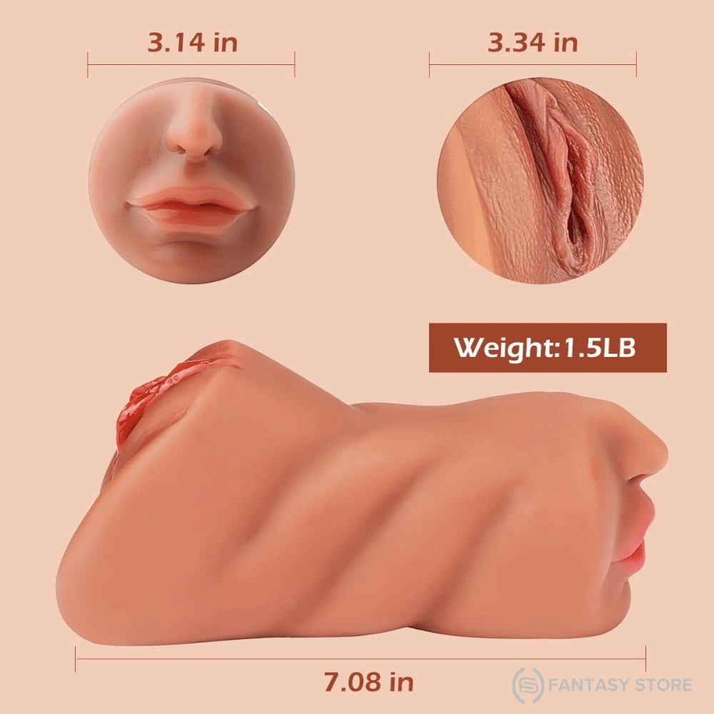 BrownVelvet Triple Texture Pocket Pussy Masturbator dimensions, size and weight guide showing realistic male masturbator specifications for buyers in India.