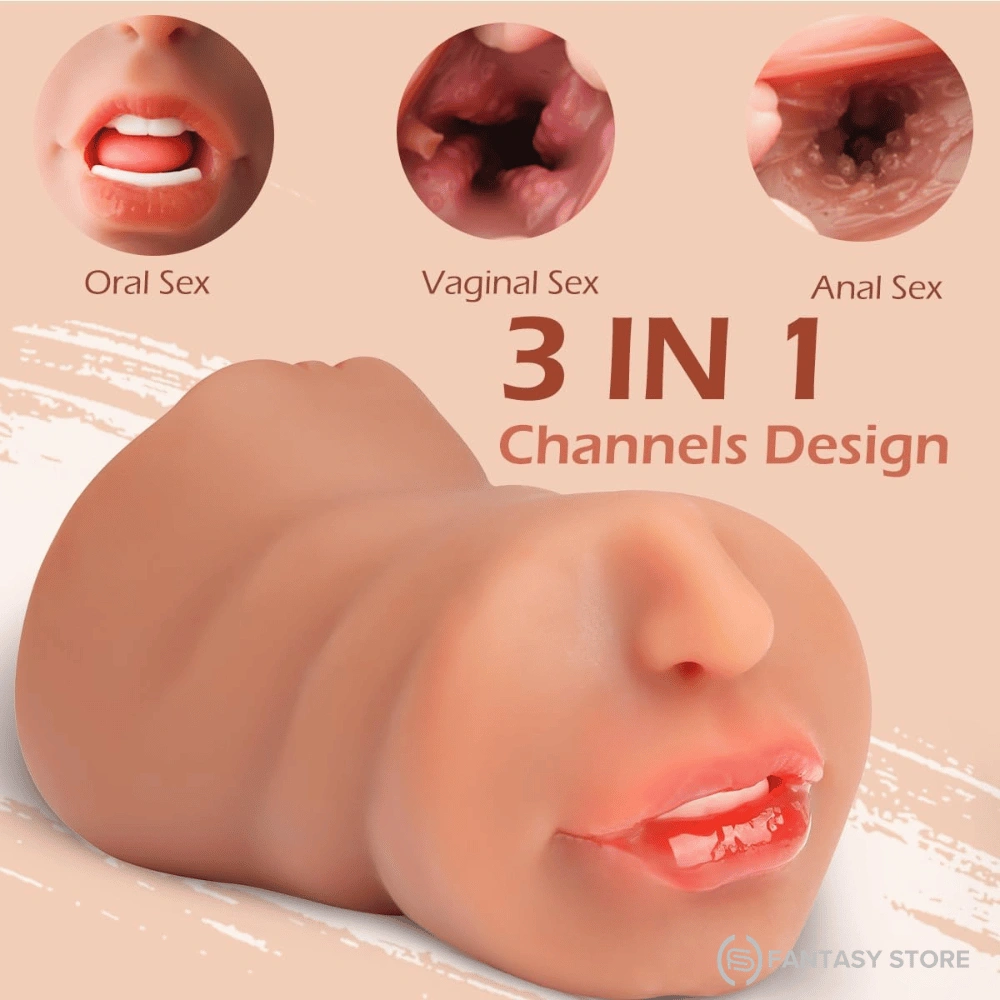 BrownVelvet Triple Texture Pocket Pussy Masturbator with oral, vaginal and anal-style textured channels in one premium Silicone male masturbator for India.