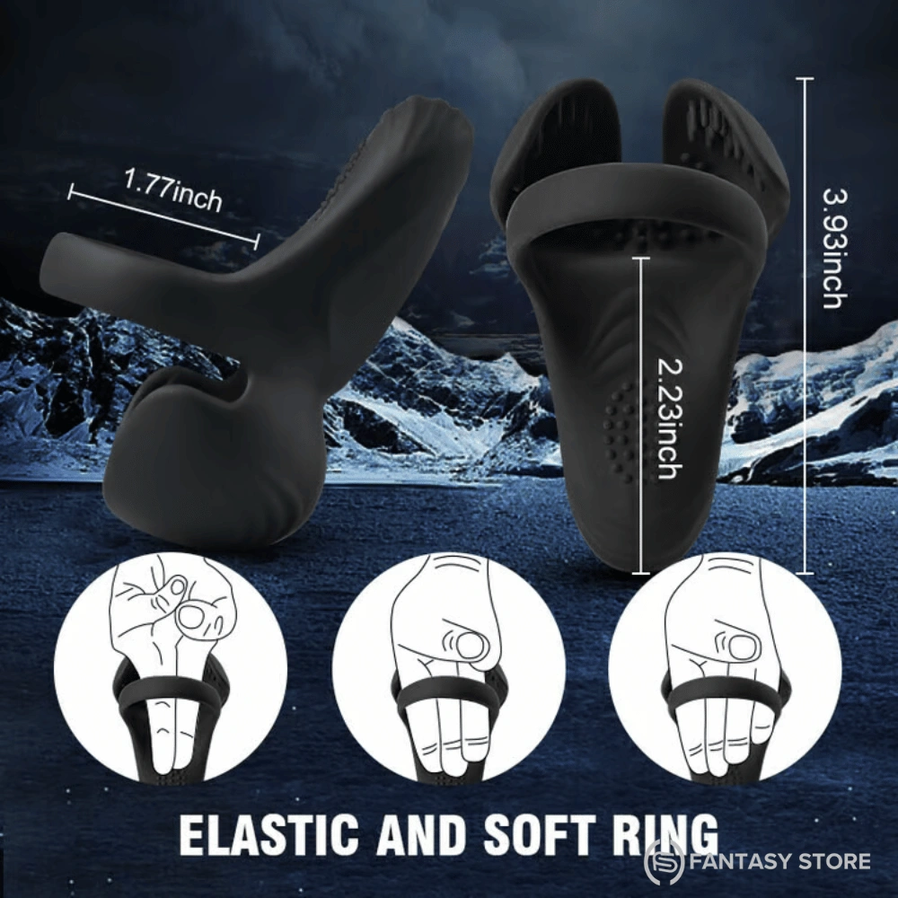 OrbitTouch soft elastic vibrating cock ring with flexible body-safe silicone ring, comfortable fit and compact ergonomic dimensions.