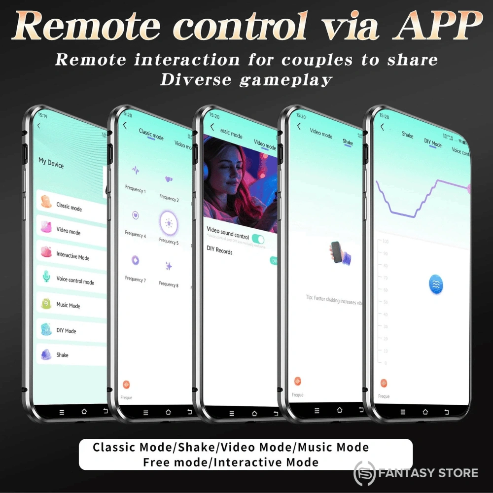 NeoFlex smartphone app control interface with multiple vibration modes and remote operation.