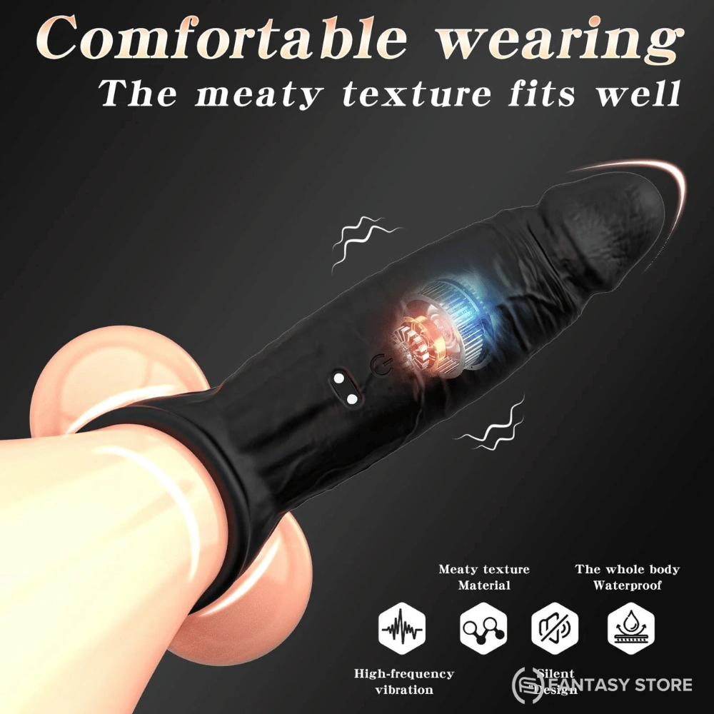 Waterproof NeoFlex vibrating penis sleeve with soft silicone construction and quiet motor.