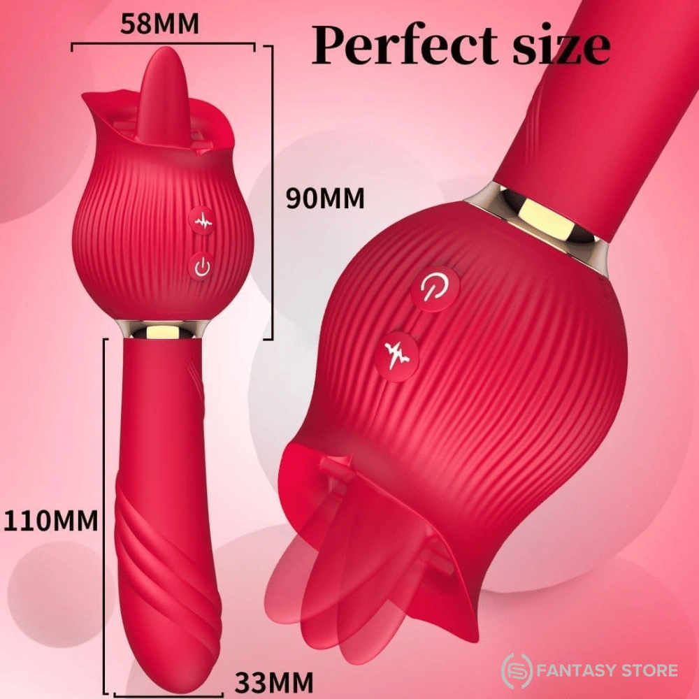 rosebloom-dual-stimulation-vibrator-size-measurement-women-sex-toy-india.webp RoseBloom Dual Stimulation Vibrator dimensions showing compact waterproof silicone vibrator with tongue licking stimulation. Premium women sex toy online India.
