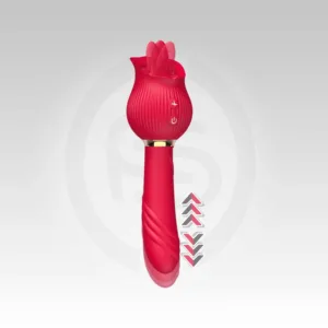 RoseBloom Dual Stimulation Vibrator with tongue licking clitoral stimulator and G-spot vibrating shaft for women. Buy silicone vibrator and sex toys online in India from Fantasy Store.