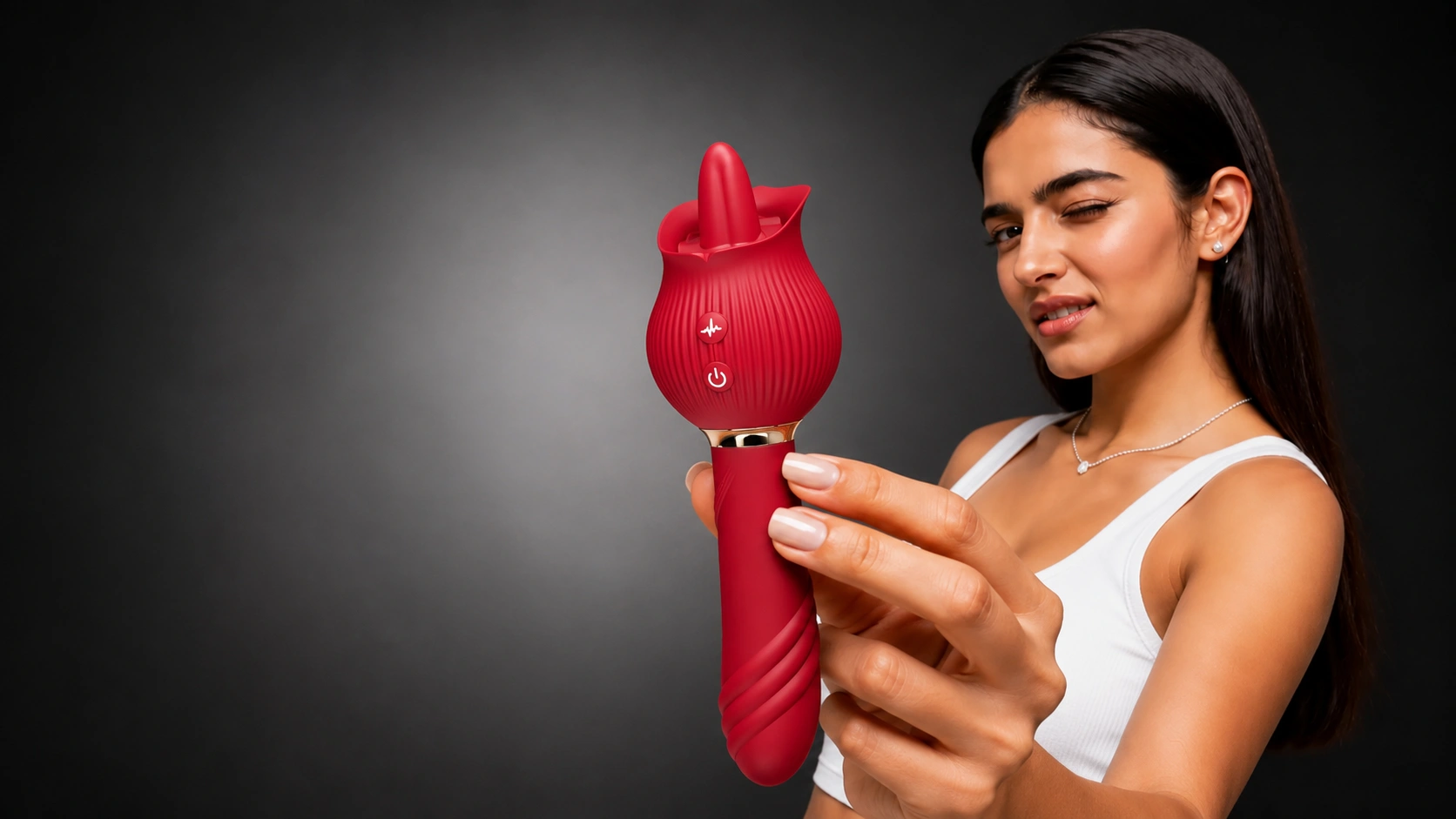 RoseBloom Dual Stimulation Vibrator for women with tongue licking clitoral stimulation and G-spot massage. Premium silicone vibrator and women's sex toy available online in India.