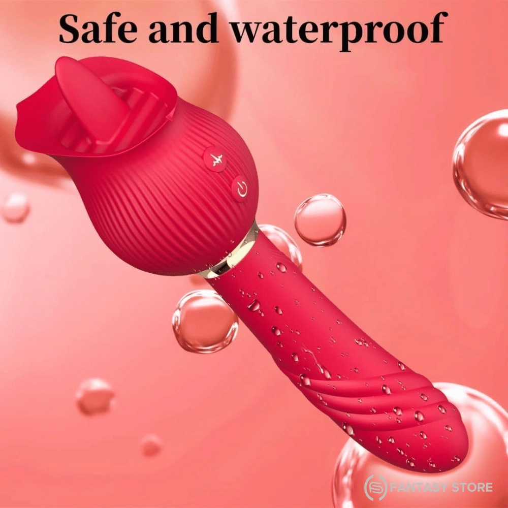 Waterproof RoseBloom silicone dual stimulation vibrator with clitoral tongue licking and G-spot vibration. Buy women's vibrator online in India.