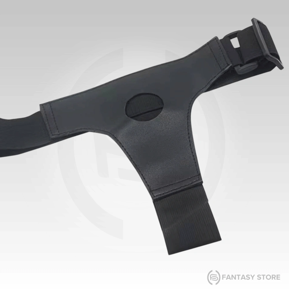 Close-up front view of StrapEase Adjustable Strap-On Harness Belt with reinforced O-ring opening.