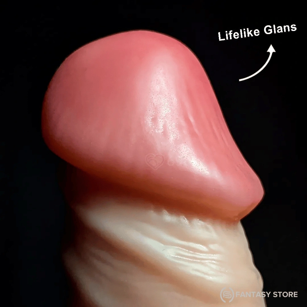 Side profile of the TouchCore 8 inch Realistic Dildo with Balls showing realistic veins and natural contours.